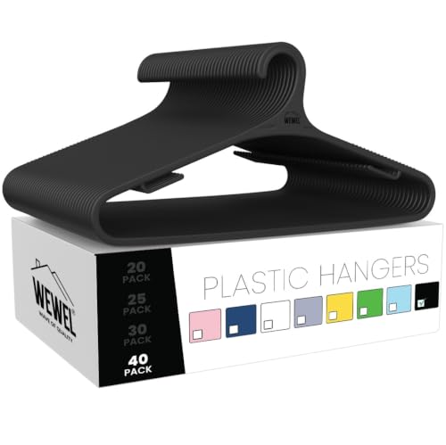 Image of WEWEL 40 Pcs Premium Hangers for Hanging Clothes (Matt Finish)(Bendless Design)(Black | 40)