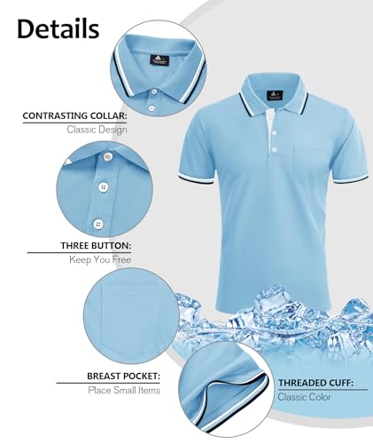 Image of ZITY Men Polo Shirts Short Sleeve with Pocket Golf Polo Wicking Shirts for Men Casual Collared T-Shirts