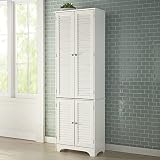 BrylaneHome Louvre Linen Cabinet Bathroom Storage (4 Doors, 6 Shelves), White