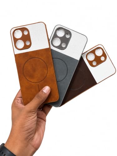 Image of Bintage Mac Safe Design Hard Slim Back Case | Soft Border Camera Protect | Dual PU Leather Finish Back Cover Compatible for Vivo Y21 5G / Vivo Y11 5G - White & Brown