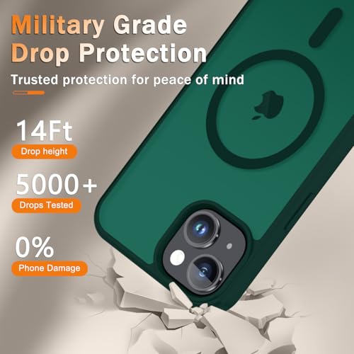 Image of for iPhone 15 Plus Case, iPhone 14 Plus Case, Matte Magnetic Phone Cover with 1 Screen Protector [Support for MagSafe] [Shockproof Military Grade Protection] Translucent Frosted Back, Dark Green