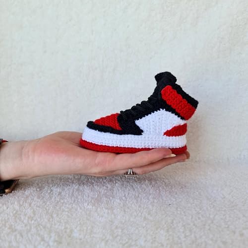 Pink Crochet Baby Sneaker Booties, Retro Basketball Newborn Socks, Customizable Knit Shoes, Baby Shower Gift, Slip-on Shoes Infants3