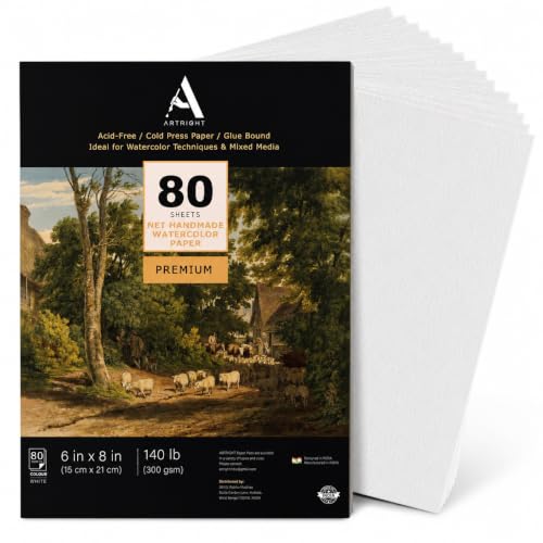 Image of ArtRight Artists' A5 Acrylic Paper Pack of 80 Sheets, 300 GSM; Rough Grain Handmade Sheets for Gouache & Mixed Media (Papers for Acrylic & Gouache Media)