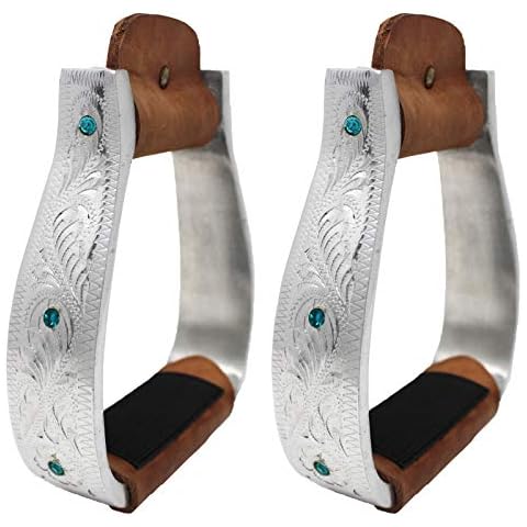 Challenger Western Saddle Engraved Trail Riding Stirrups w/Turquoise Rhinestones 51147 Cover
