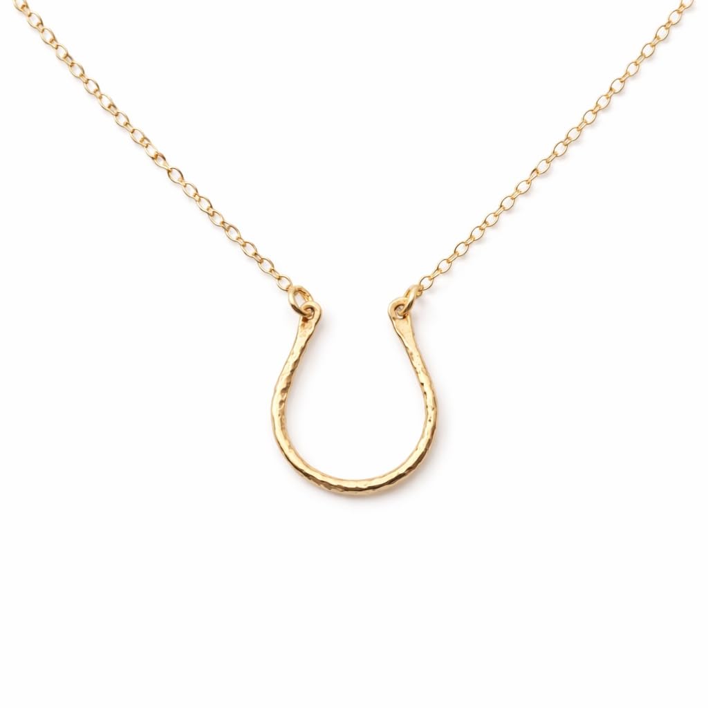 Gold Filled Horseshoe Necklace – Handmade Good Luck Pendant, 14K Yellow Gold Filled Chain