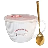 マグカップ コーヒーカップ 陶器 560ml 大容量 セラミックカップ スープカップ ミルクカップ 朝食カップ スープマグ オートミール カップ 耐熱 おしゃれ 電子レンジ対応 可愛い 誕生日プレゼント ギフトセット 食器 コーヒー 紅茶 (ホワイト 蓋付き+スプーン付き)
