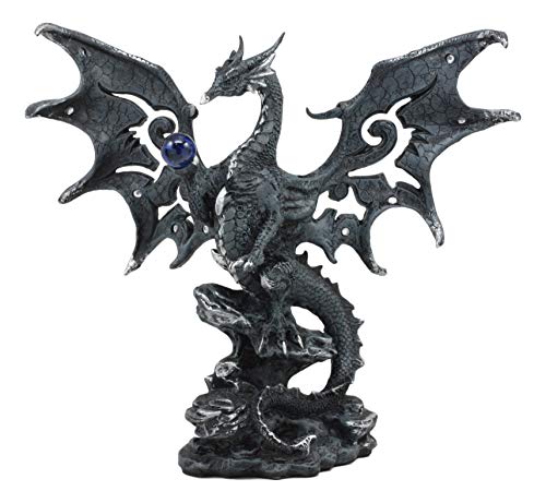 Estatua de Dragón Gótico con Orbe Azul 8 pulgadas