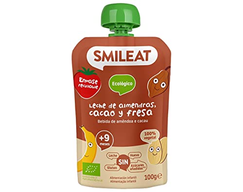 Smileat - Pouch de Leche de Almendra, Cacao y Fresa, Ingredientes Naturales Bebibles, Para Bebés a Partir de los 9 Meses - 100g Cover
