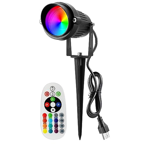 Image of Christmas Spotlight Outdoor 120V LED Spot Lights Outdoor RGB 12W Color Changing Landscape Lights Flag Pole Light with Remote Control Waterproof for Yard Pathway Garden Decorative (1Pack)