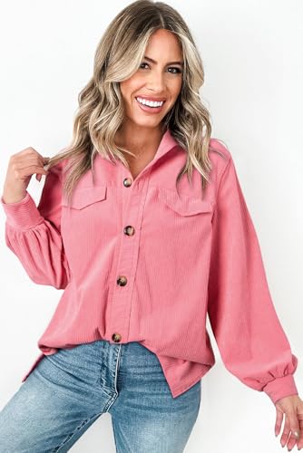 Women's Bonbon Pink Corduroy Flap Detail Button Up Split Shacket4
