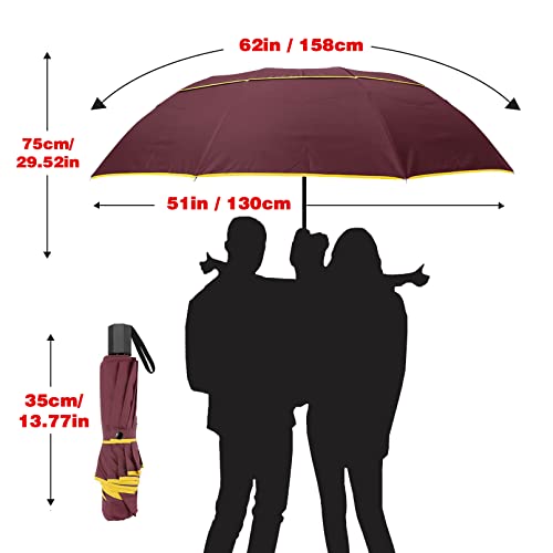 Kamaixun 62 Inch Oversize Windproof Golf Umbrella - Manual Double Canopy Vented Folding Portable For Travel, Upf 40+ Compact Golf Umbrella Lightweight For Women And Men Sun & Rain Umbrellas Red #TOP3