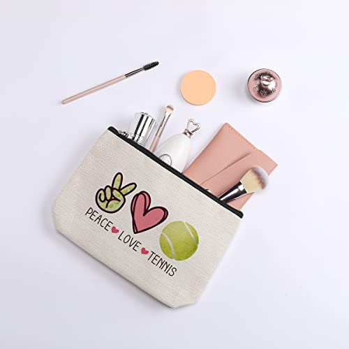 Tennis Gifts Tennis Pouch Bag Inspirational Gifts for Women, Gifts for Tennis Lovers Players Birthday Gift for Coach Best Friend Sister - Peace Love Tennis Makeup Bag