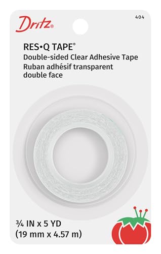 Dritz Res-Q Tape, 3/4' x 5 Yards, Double-Sided Fashion Tape - Clear Hypoallergenic Adhesive for Clothing & Body (No Residue)
