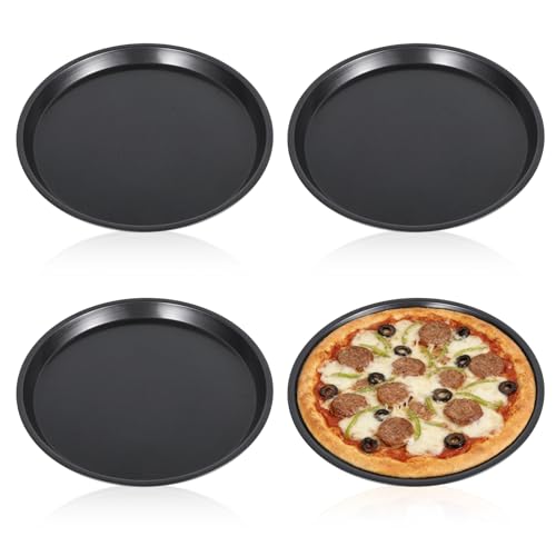 4 Pcs Small Griddle Pan 9.5 Round Pizza Pan Camping Skillets Mini Steel Griddle for BBQ Cooking Baking Grilling Frying in the Oven on the Stove or Grill Black