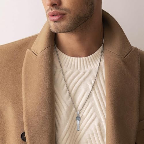 Microphone Necklace 925 Sterling Silver Microphone Pendant Jewelry for Men Women, w/Stainless Steel Chain 22''+2'' - Image 3