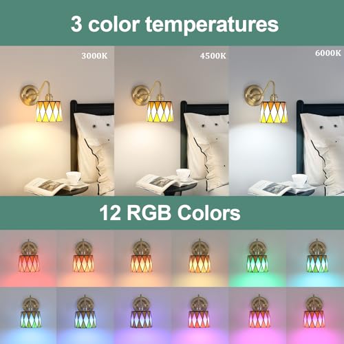 Image of Vintage Battery Operated Wall Sconce Set of 2, 5000mAh Rechargeable Wall Lamp 12 RGB Colors Dimmable, Gold Lights Fixture for Bedroom Bathroom Living Room Hallway Orange Checker
