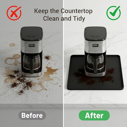 Image of ZJWZLG Silicone Coffee Mat for Countertop, 16x16 inch - Heat Resistant Espresso Machine Mat with Raised Edge, Non-Slip Waterproof Station Pad, Compact Coffee Bar & Kitchen Accessories - Black