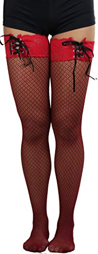 Image of ToBeInStyle Women's Spandex Double Weaves Thigh Hi With Lace Up Lace Top