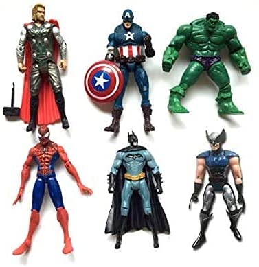 VITADAN New Set Superhero Action Figures - 6 PCS Action Figure Set - Batman, Superman, Hulk, Thor, Ironman, Captain America PVC Figure Toy Dolls â€“ Hero Cake