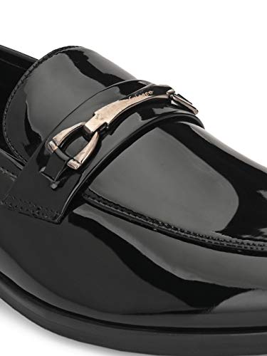 Image of San Frissco Men's Loafers Glossy Trending Shoes with Buckle | Textured Formal Shoe for Office, Slip-On Loafers | Stylish Lightweight and Comfortable Shoes