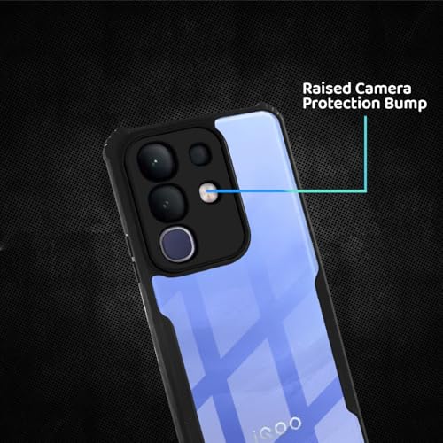Image of SESS XUSIVE Polycarbonate Crystal Clear Back Cover for iQOO Z10X 5G / Vivo T4X 5G | 360 Degree Protection | Shock Proof Design | Transparent Back Cover for iQOO Z10X 5G / Vivo T4X 5G - Black Bumper