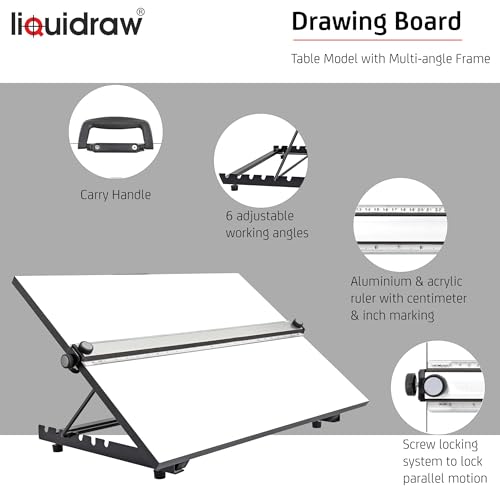 Miniatura 4 de Liquidraw Tablero De Dibujo A2 Movimiento Paralelo, Modelo De Mesa Con 5 Ángulos De Trabajo Ajustables, Incluye Clips Para Tablero De Dibujo Y Juego Cuadrado, Ttm02, Color Blanco