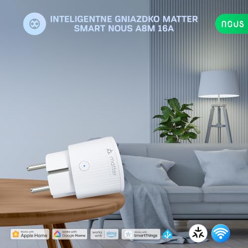 Inteligentne gniazdko Wi-Fi z zużyciem prądu, 16 A, 3840 W, kompatybilne z Alexa, Google Home, Tuya, NOUS App, Smart Things, zdalne sterowanie aplikacją, WiFi 2,4 GHz, IP20