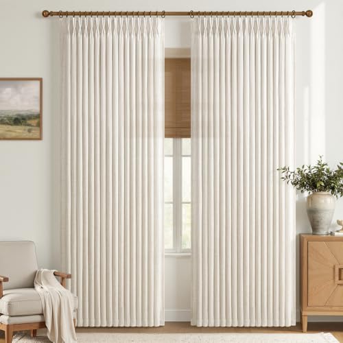 Birch Linen Pinch Pleated Semi Sheer Curtains 2 Panels