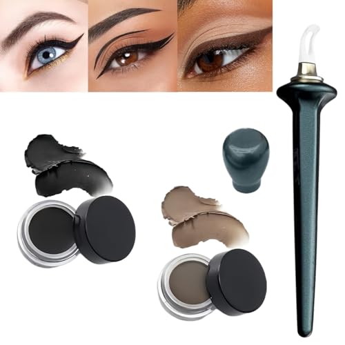 Eye Liner & Makeup Tool,Silicone Eyeliners with Eyeliner Cream,Eyeliner cream&Eye Liner Silicone,Gel Eyeliners&Eyeliner Brush,Precise&Easy Application,Quick Dry Long Lasting&Waterproof (Black & Brown)