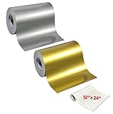 ORACAL 651 2 Color Combo Pack Adhesive Craft Vinyl 12 Inches x 24 Inches Roll Bundle Including 12 Inch x 24 Inch VViViD Transfer Paper (Silver/Gold Metallic)