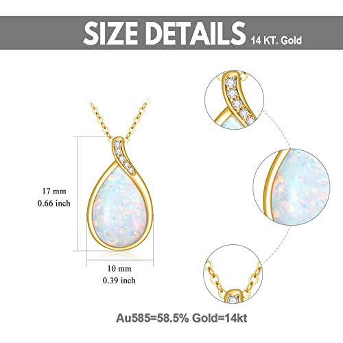 YDD 14k Solid Gold White Opal Necklace for Women Dainty Teardrop Pendant Opal with Genuine Diamond Necklace October Birthstone Pear-Shape Opal Jewelry Gifts for Her 16"-18"4