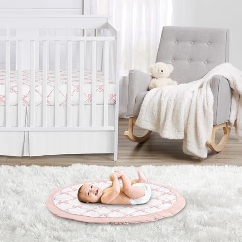 Image of Sweet Jojo Designs Baby Play Mat (Pink Bows) for Girls, Infant, Toddler Tummy Time Activity Floor Playmat (Blush and White Bow for The Ballerina, Ballet Dancer, Princess Collection)