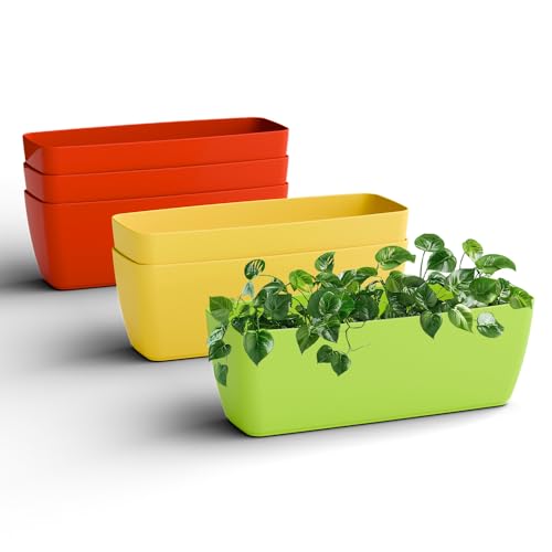 Image of YUCCABE ITALIA SHERA CABI Tray 16 INCH Plastic Flower Tray Pot Unbreakable Rectangular Planter Suitable for Home Garden Seedling Indoor and Outdoor (Multicolor, Pack of 6)
