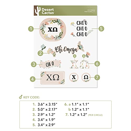 Desert Cactus Chi Omega Stickers Classic Floral Decal Laptop Water Bottle Car (Sheet C. Floral)