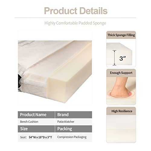 Patio Watcher Outdoor/Indoor Water-Resistant Bench Cushion For Patio Furniture,Garden,Swing,Settee | 54 X 18 X 3 Inches | Beige #TOP3