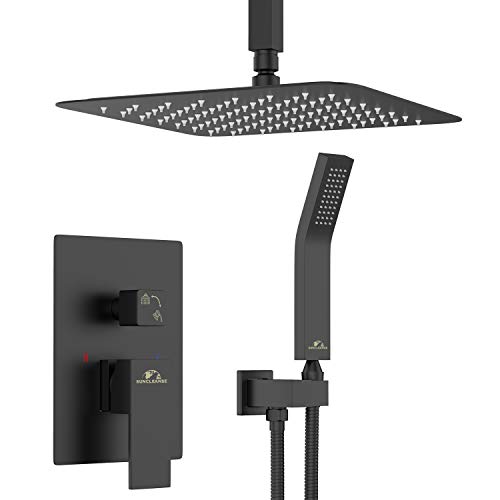 SunCleanse Rainfall shower faucet set Matte Black Shower Combo Set for Bathroom with High Pressure 10 inch shower head with handheld shower valves shower head and handheld Ceiling Mounted SunCleanse Rainfall shower faucet set Matte Black Shower Combo Set for Bathroom with High Pressure 10 inch shower head with handheld shower valves shower head and handheld Ceiling Mounted