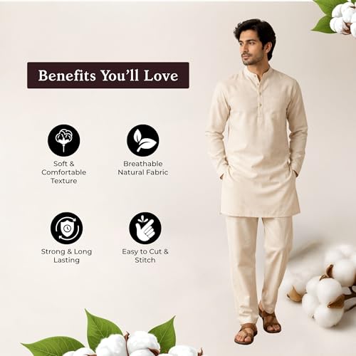 Image of Off White Cotton Fabric 2 Meter, 46 Inch Width Plain Cloth Material for Sewing, Jackets, Blouse, Craft, Lining & DIY Projects Soft Breathable Unstitched Fabric