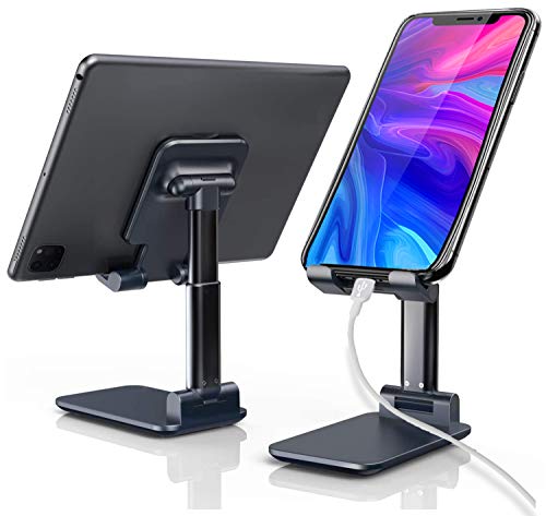 YML Adjustable Cell Phone Stand, Foldable Tablet Stand Portable Phone Holder for Desk Compatible with iPhone 11 Pro XS Max XR X Samsung Galaxy S10 S9&Tablets,Dark Blue â€¦
