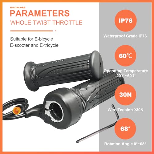 Image of Full Twist Throttle for Speedrid, Upgrade 12-72V Wide Voltage 3 Pin EBike Throttle Grips with Waterproof Connector, for Electric Bikes & Scooters, 22.2mm Handlebar Compatible
