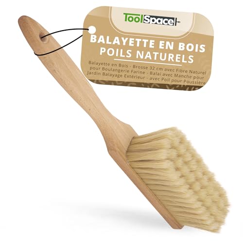 ToolSpace Balayette en Bois - Brosse 32 cm avec Fibre Naturel pour Boulangerie Farine - Balai avec Manche pour Jardin Balayage Extérieur - avec Poil pour...