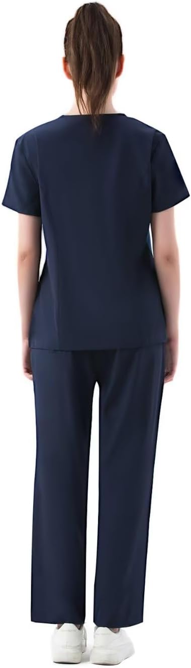 Medical Scrubs for Woman Set V Neck Top & Jogger Pants with 5 Pockets Nursing Scrubs,Rib-Knit Side Panel - Image 2