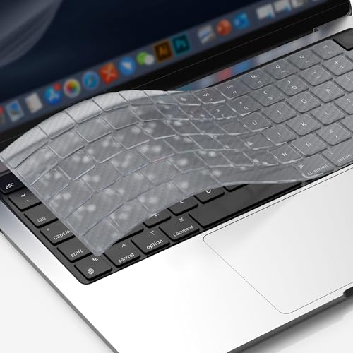 GPXIIZ Tastaturschutz Kompatibel für 2026-2022 MacBook Air 13,6/Air 15 M5 M4 M3 M2, 2026-2021 Mac Pro 14/Pro 16 M5 M4 M3 M2 M1 Ultra Dünn TPU Keyboard Cover, EU-Layout, Klar(Kohlefasertextur)