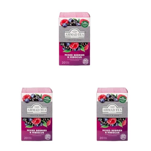 Ahmad Tea Mixed Berries 20 Bolsitas Té de Frutas, Mezcla de Frutas, 40 Gramos (Paquete de 3)