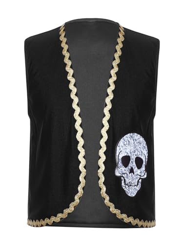 Kids Boys Sleeveless Pirate Jacket Open Front Waistcoat with Skeleton Bones Print3