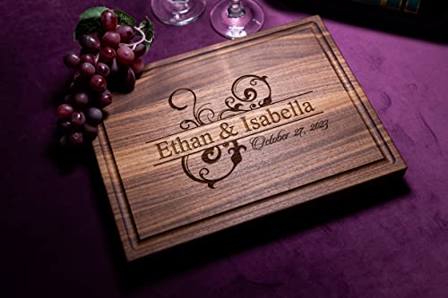 Straga Personalized Cutting Boards | Handmade Wood Engraved Charcuterie | Custom Wedding, Anniversary, Engagement Gift For Couples (Artistic Swirl Design No.206) #TOP1