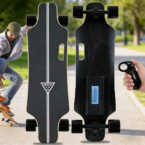 Skateboard Eléctrico Todo-Terreno para Adultos con Mando a Distancia, Velocidad Máxima 25km/h y Distancia de Recorrido 15km, Control de 4 Velocidades con Pantalla de Batería(C15Km,Standard)