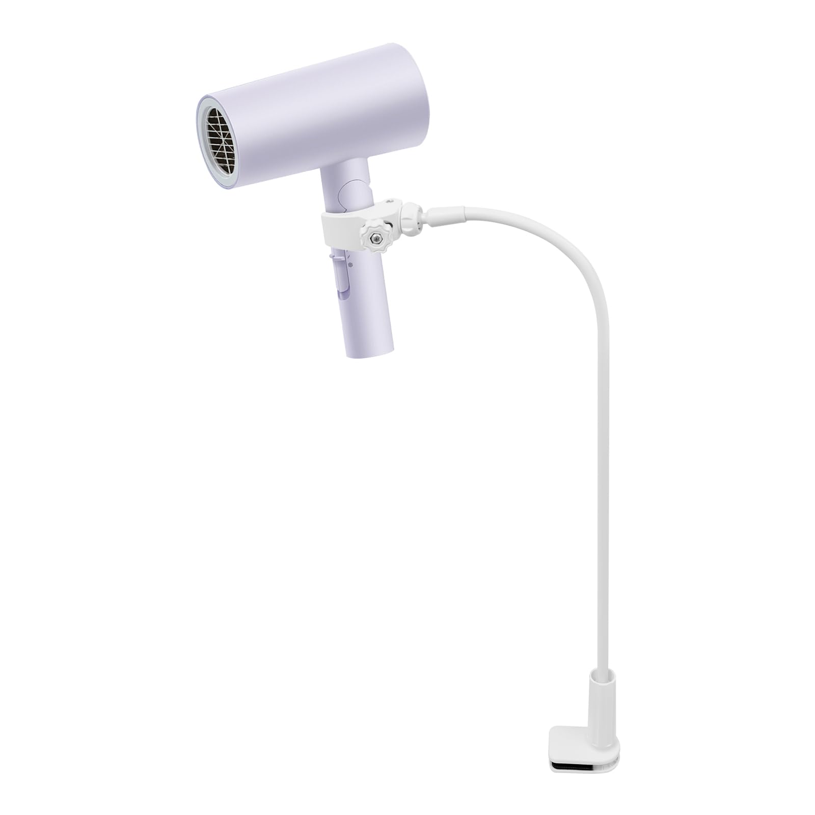 360 Degree Rotating Hair Dryer Stand Hands-Free, Lazy Adjustable Blow Dryer Holder Clamping Installation, Compatible with Most Hair Dryer, White