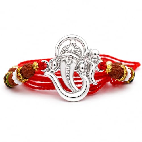 Image of Silver Rakhi for Brother | 92.5% Fine Silver OM Design rakhi for brother with Kumkum Chawal | Certificate of Authenticity