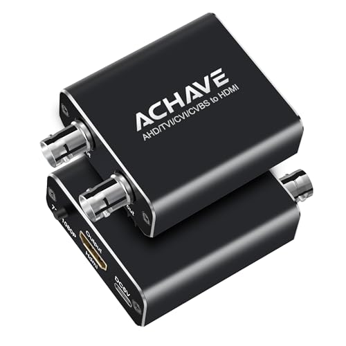 ACHAVE AHD/TVI/CVI/CVBS to HDMI Converter AV BNC to HDMI Adaptor Black Metal 720P/1080P Resolution Multi-Format Video Support for 3MP/4MP/5MP/8MP Loop Output Security Monitoring System