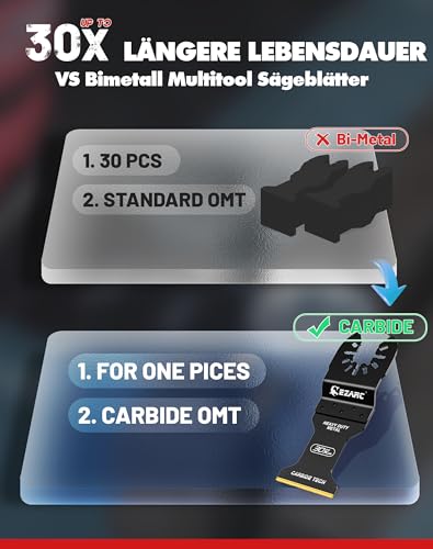 EZARC 3 tlg Multitool Sägeblätter aus Carbide Hartmetall Multitool Oszillierwerkzeug-Zubehör Ideal für Schneiden von Metall, Stahlnägel, Bolzen, Schrauben